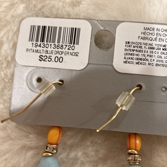 Chicos NWT Beaded Blue Drop Earrings - Picture 3 of 3